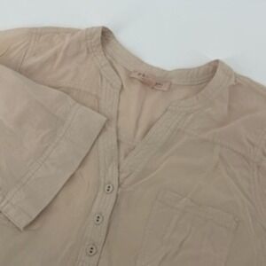Philosophy Woman Beige V Neck 3/4 Sleeve Button Up Tunic Top Blouse 1X‎